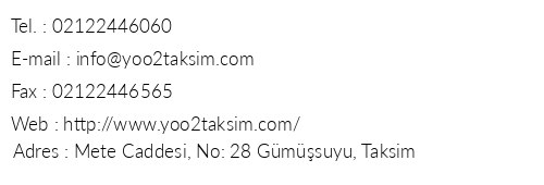 Yoo2 Taksim Square Hotel telefon numaralar, faks, e-mail, posta adresi ve iletiim bilgileri